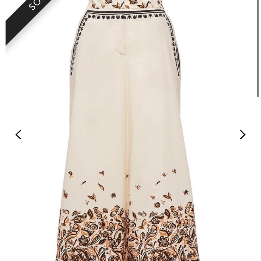 La Double J Coulotte Palazzo Floral Print Cream and Brown Wide Leg Pants - Picture 3 of 9